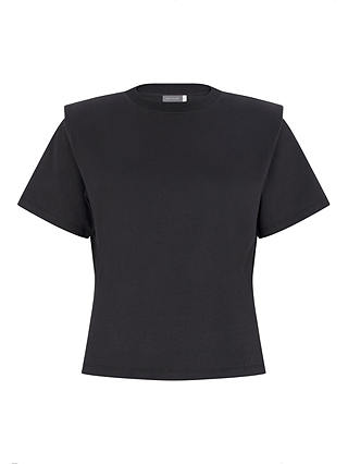 Mint Velvet Cotton Padded Shoulder T-Shirt, Black