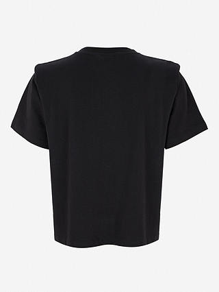 Mint Velvet Cotton Padded Shoulder T-Shirt, Black