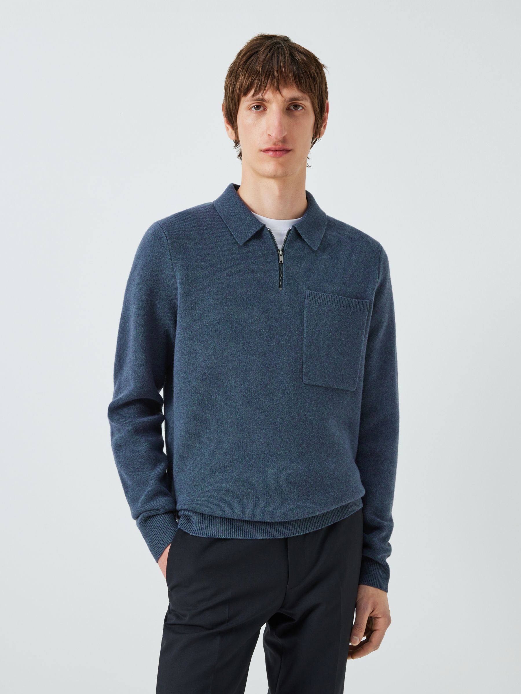 Kin Lambswool Long Sleeve Zip Pocket Polo Top