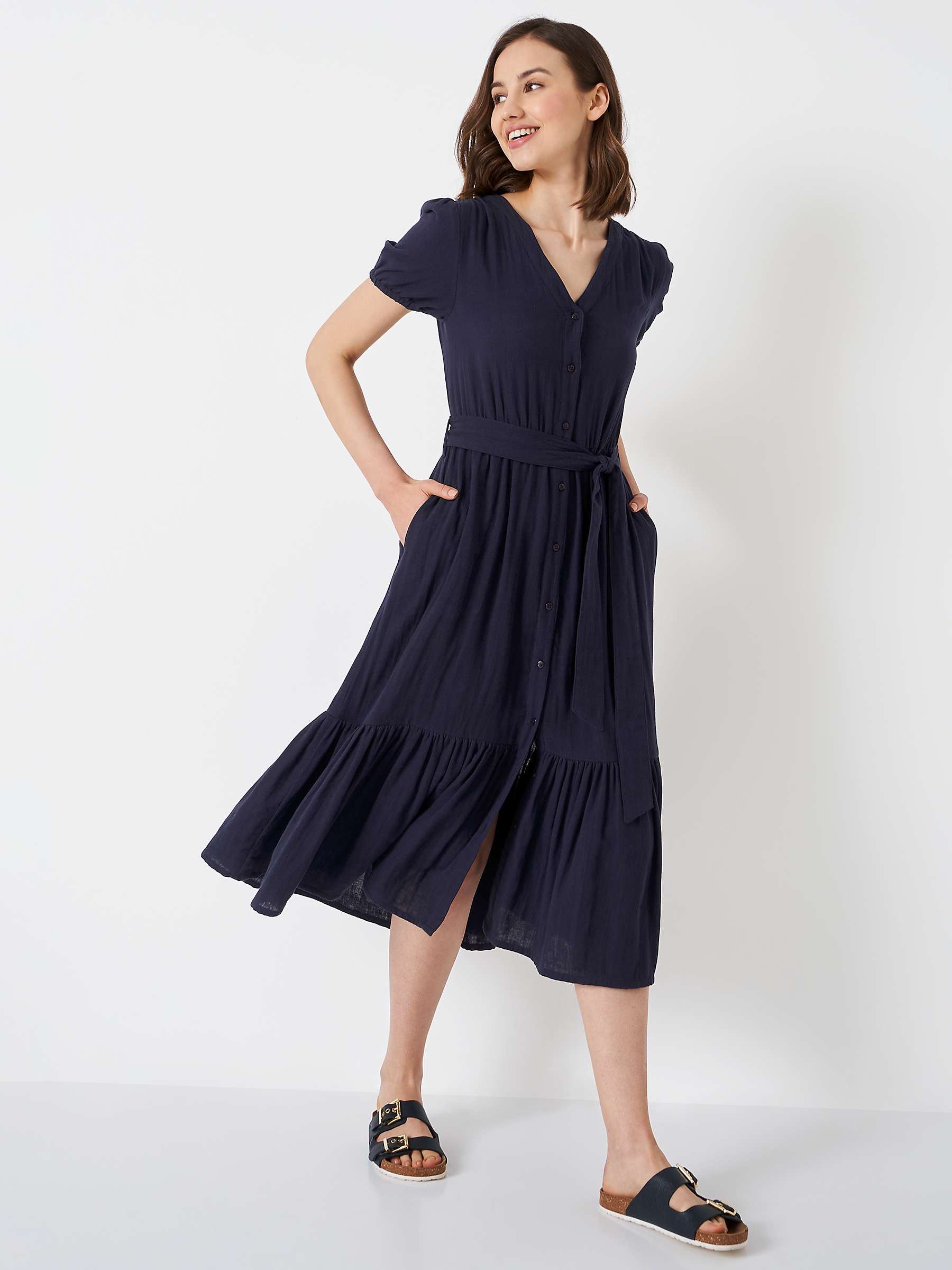 Buy Crew Clothing Reina Belted Midi Dress, Navy Online at johnlewis.com