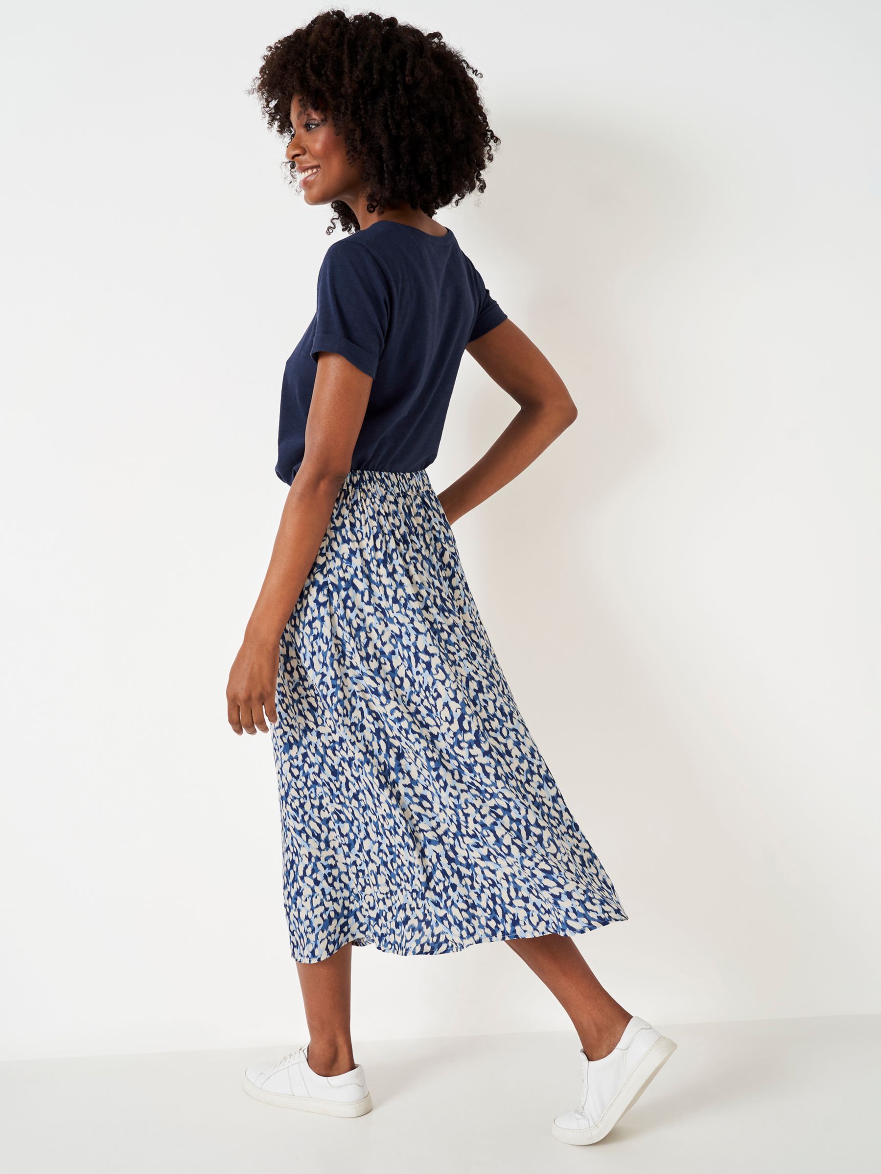 Crew Clothing Amber Floral Print Skirt, Blue/Multi at John Lewis & Partners
