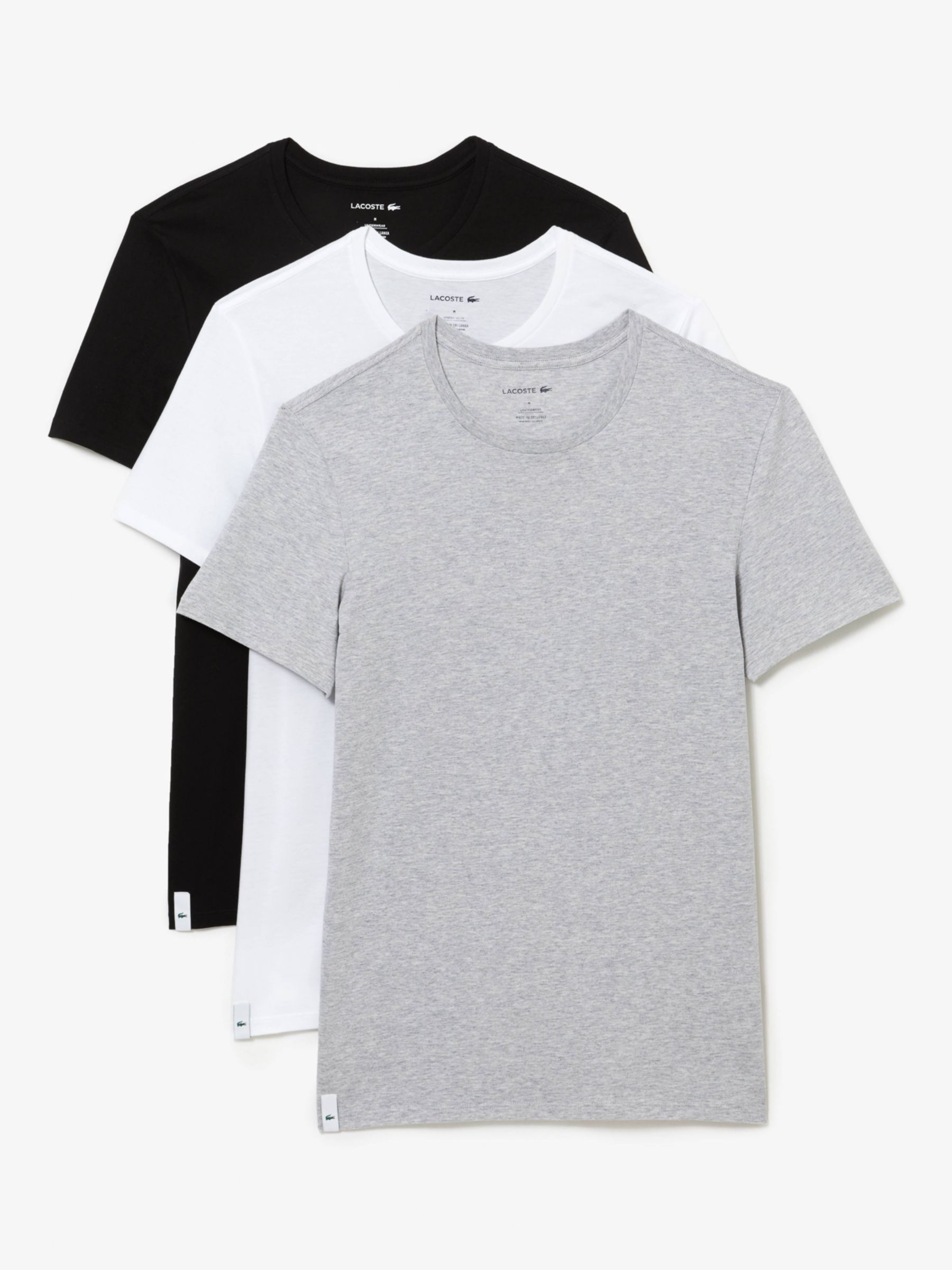 Lacoste Crew Neck Slim T-Shirts, Pack of 3, Black/White/Grey at John ...