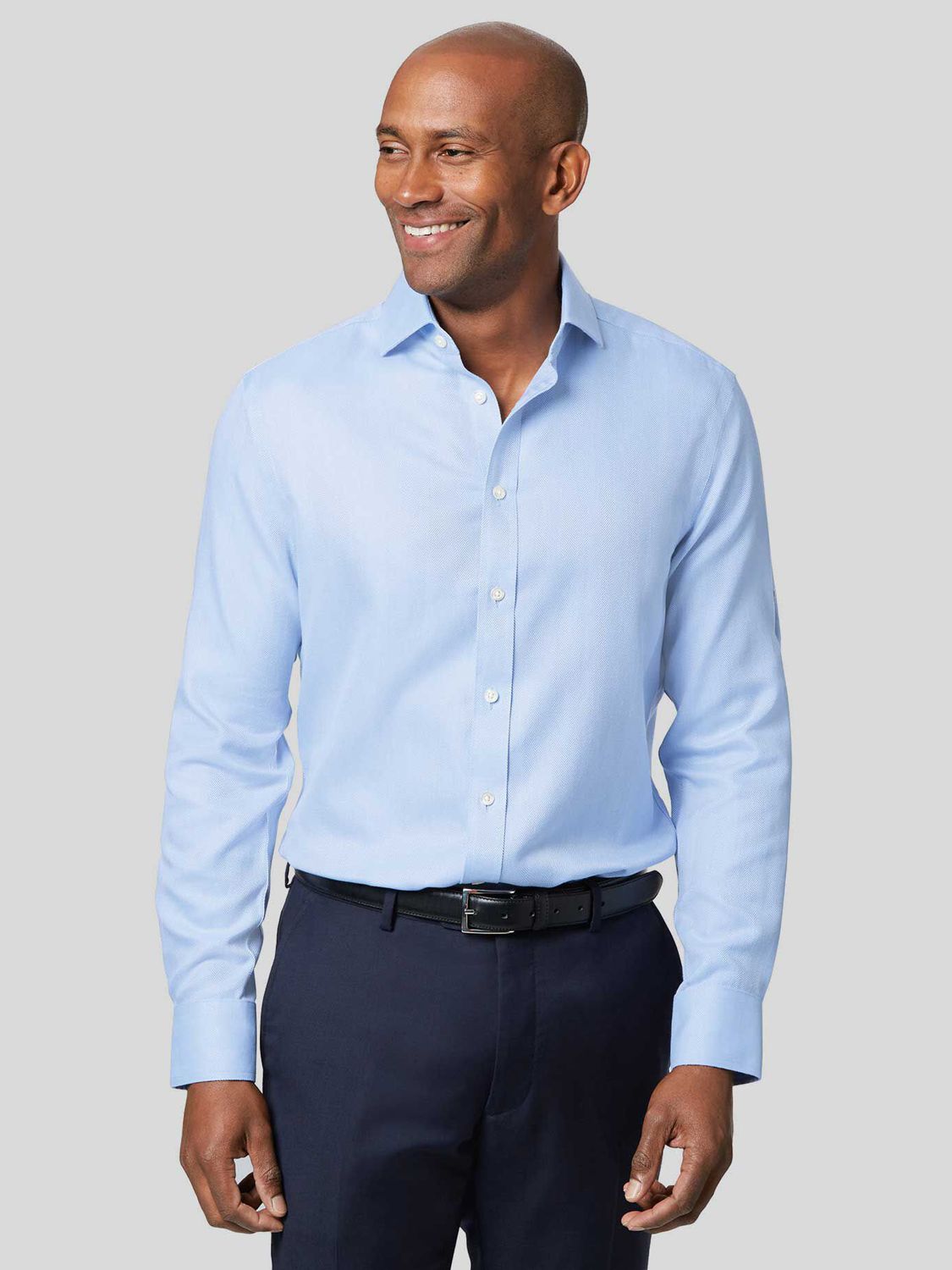 Charles Tyrwhitt Cutaway Collar Non Iron Herringbone Shirt, Sky Blue, Collar size: 15.5", Sleeve length: 34"