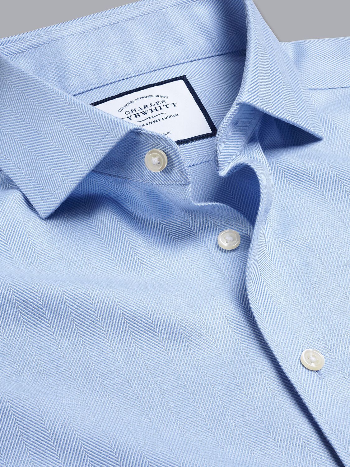 Charles Tyrwhitt Cutaway Collar Non Iron Herringbone Shirt, Sky Blue at ...