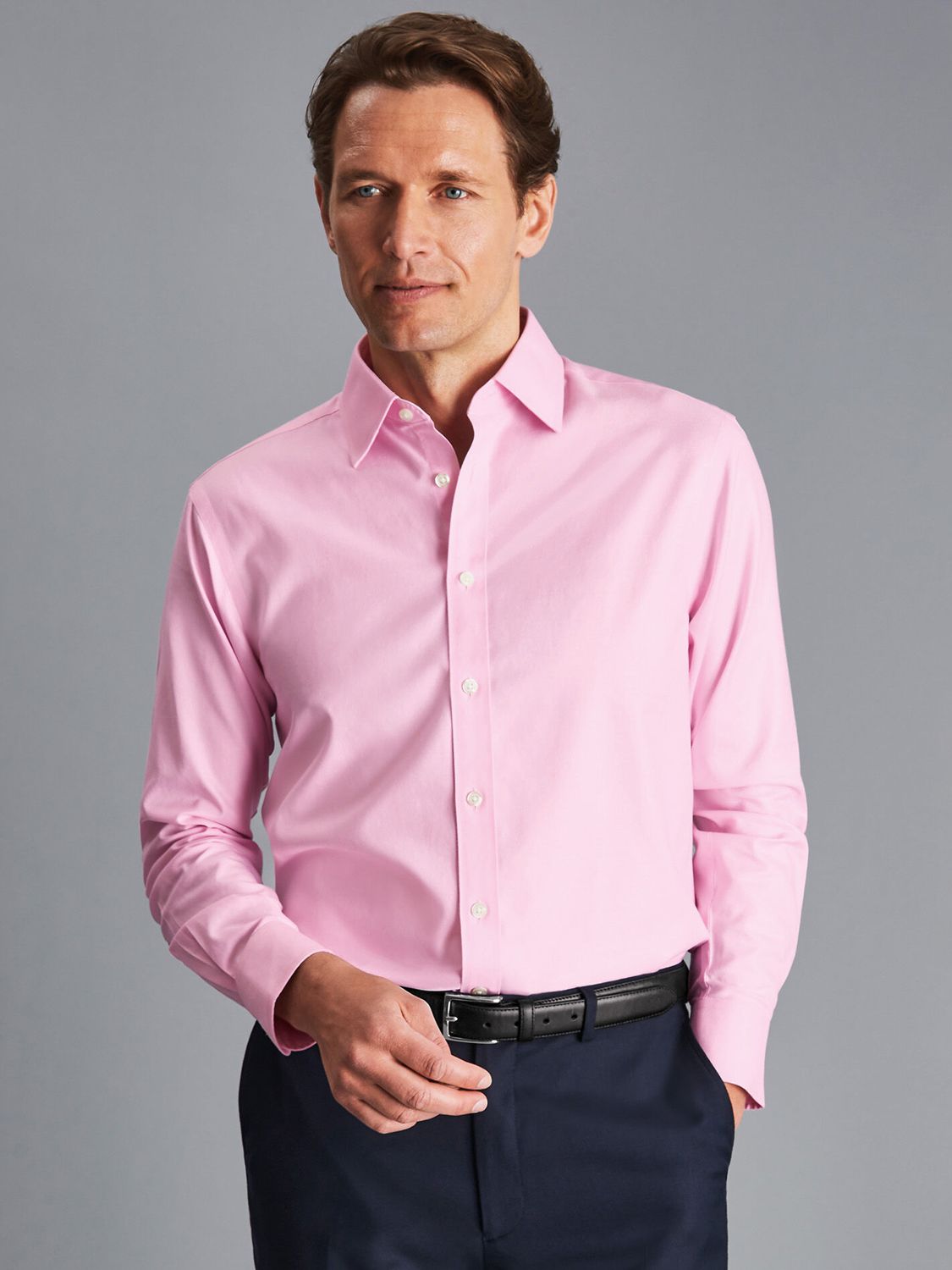 Charles Tyrwhitt Non-Iron Twill Shirt, Pink, Collar size: 16.5", Sleeve length: 34"