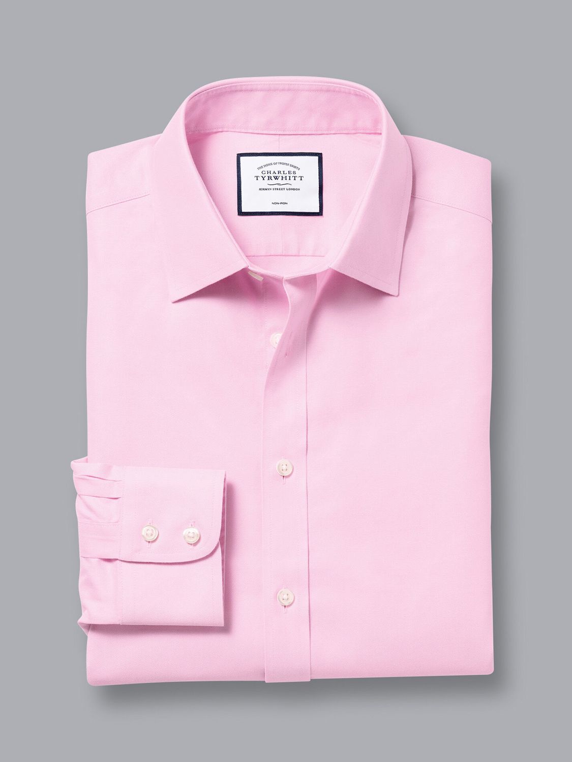 Charles Tyrwhitt Non-Iron Twill Shirt, Pink, Collar size: 16.5", Sleeve length: 34"