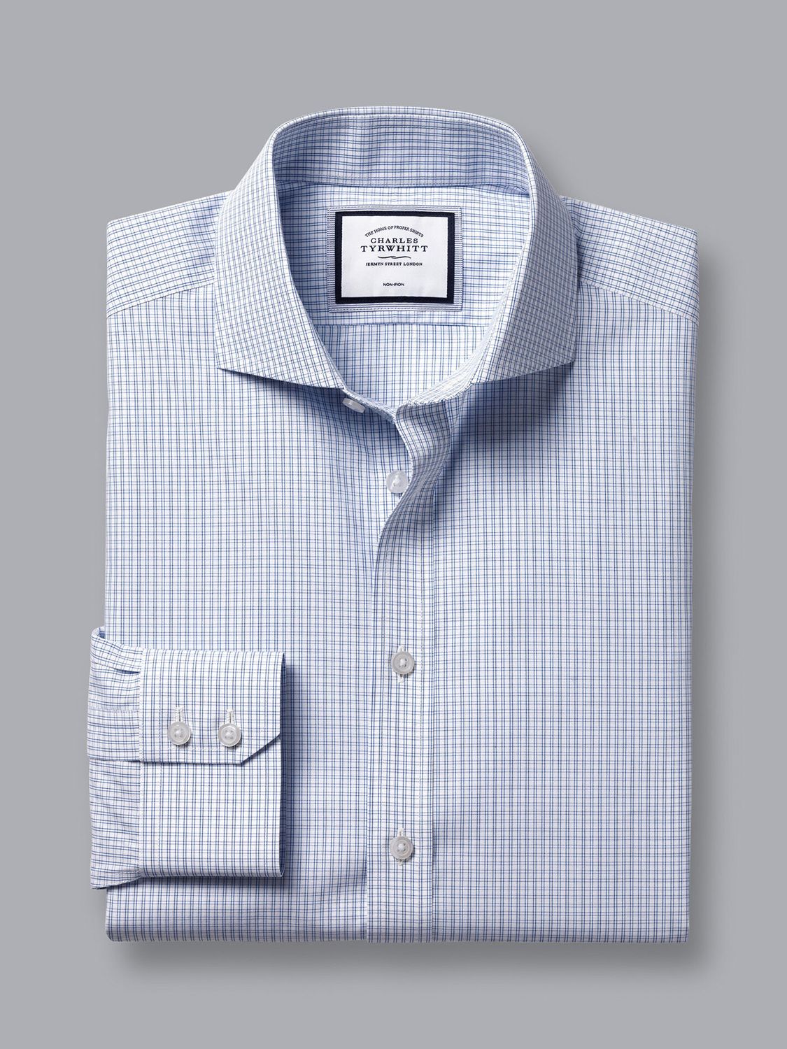 Charles Tyrwhitt Non Iron Double Check Shirt, Cobalt Blue