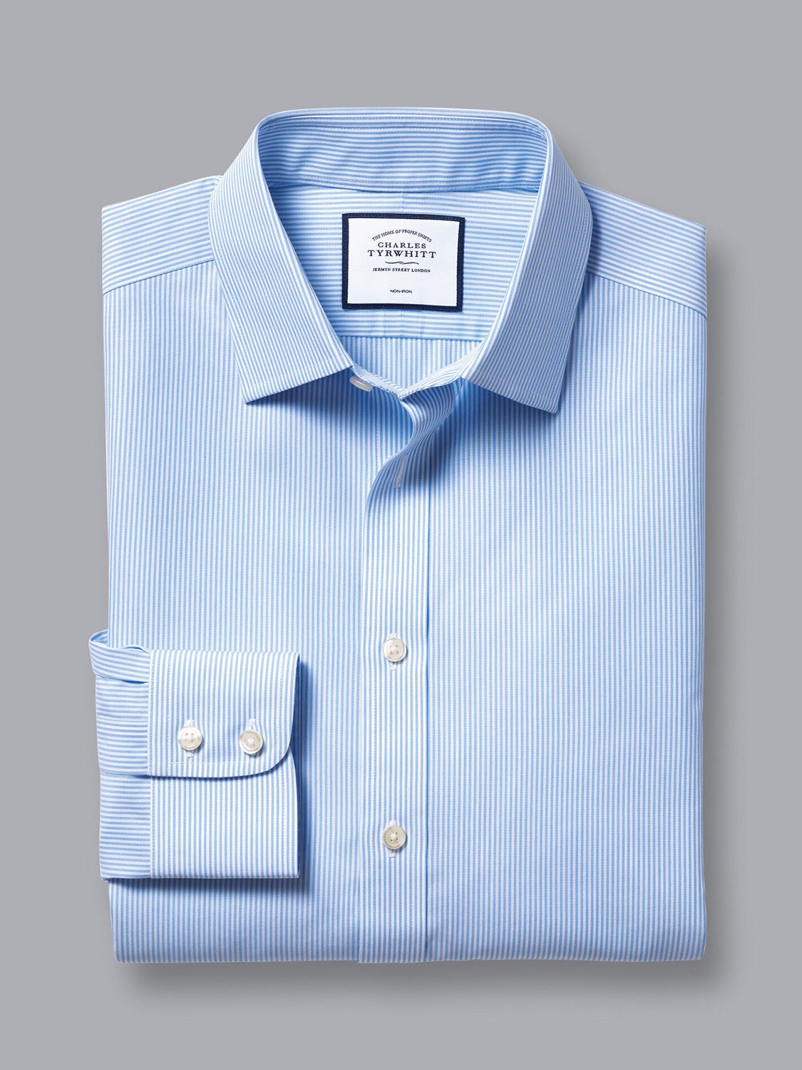 Charles Tyrwhitt Non-Iron Bengal Stripe Shirt, Sky Blue at John Lewis ...