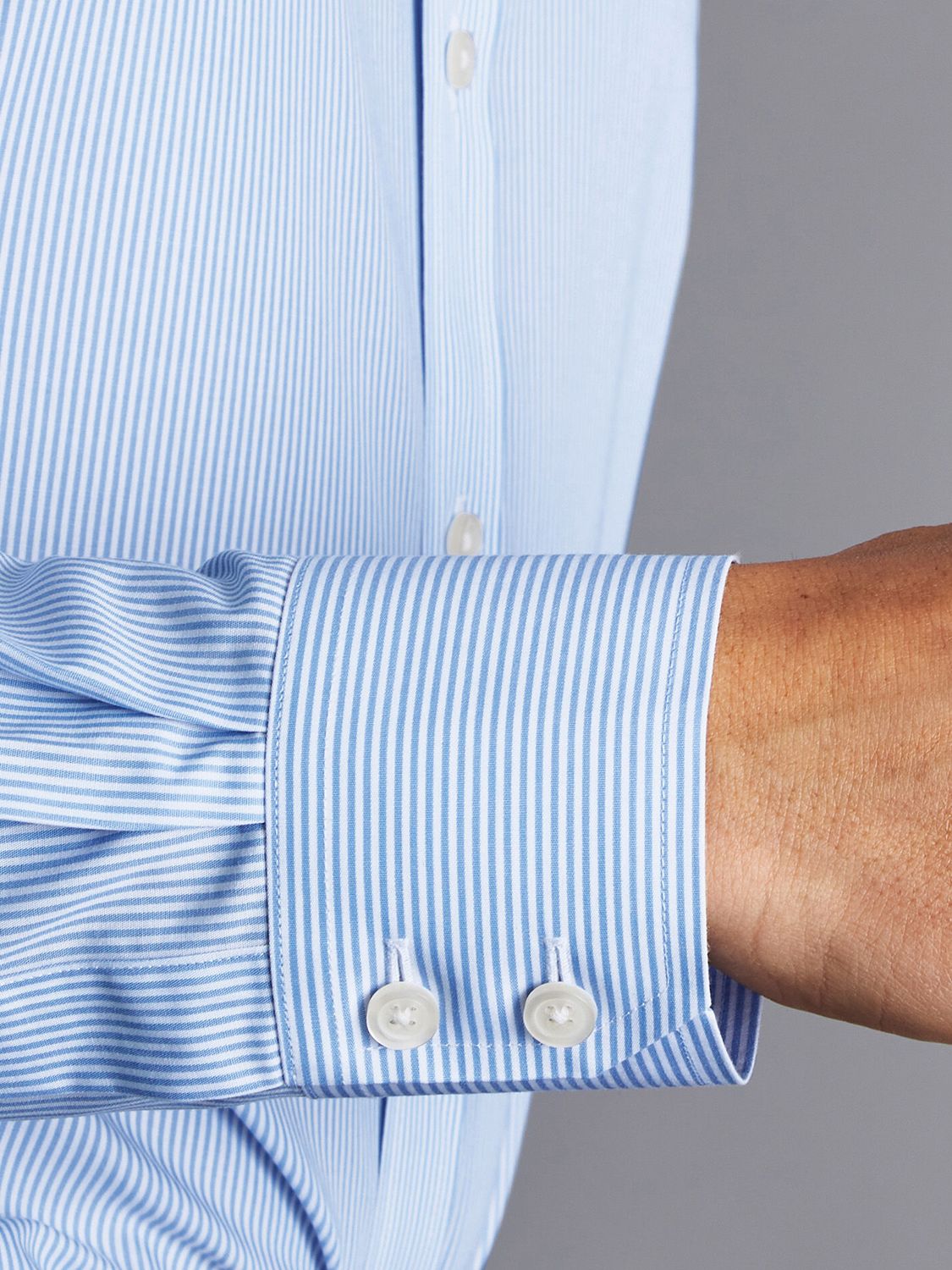 Charles Tyrwhitt Non-Iron Bengal Stripe Shirt, Sky Blue, Collar size: 16", Sleeve length: 33"