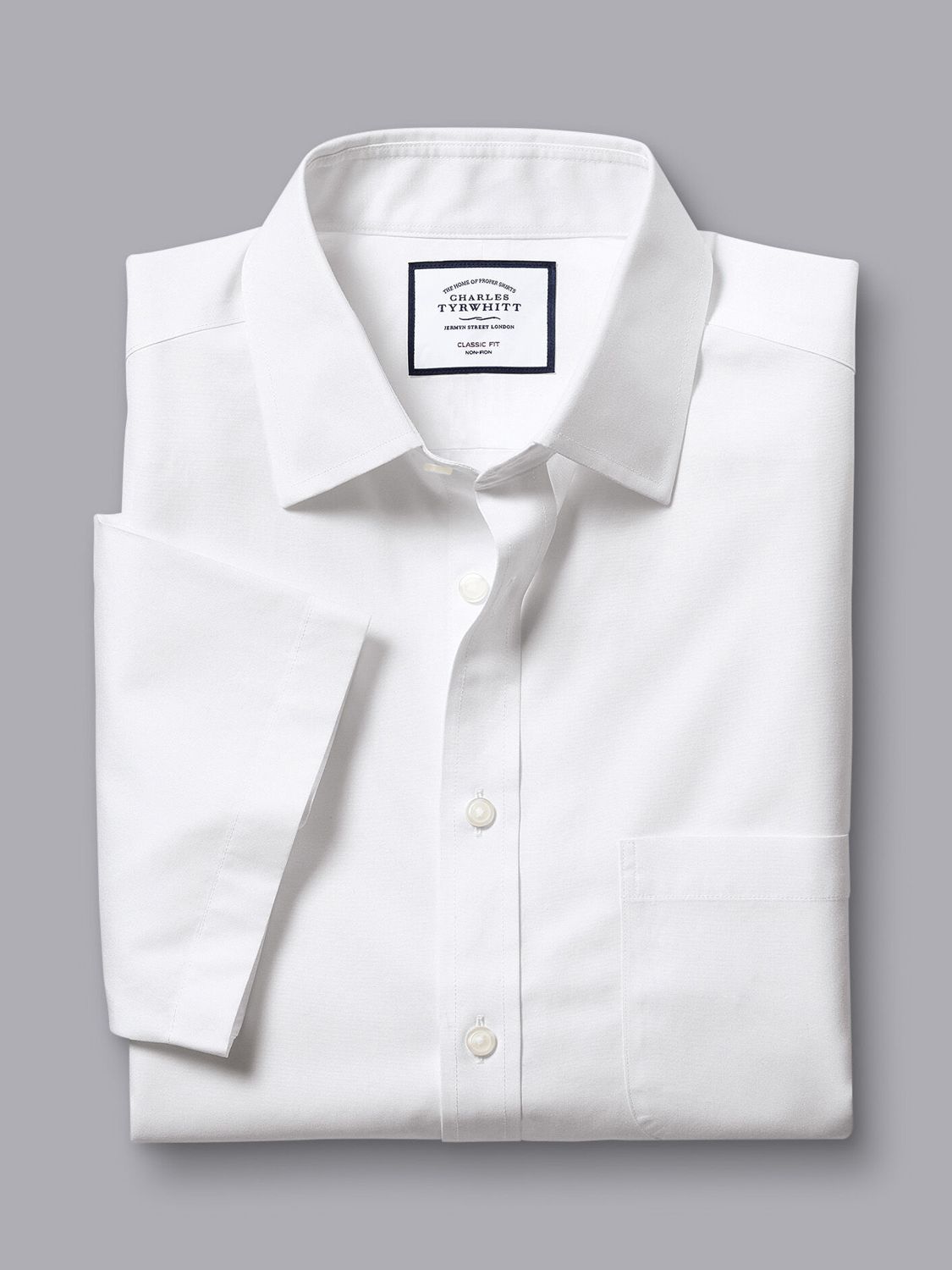 Charles Tyrwhitt Non-Iron Poplin Short-Sleeve Shirt, White, 14.5