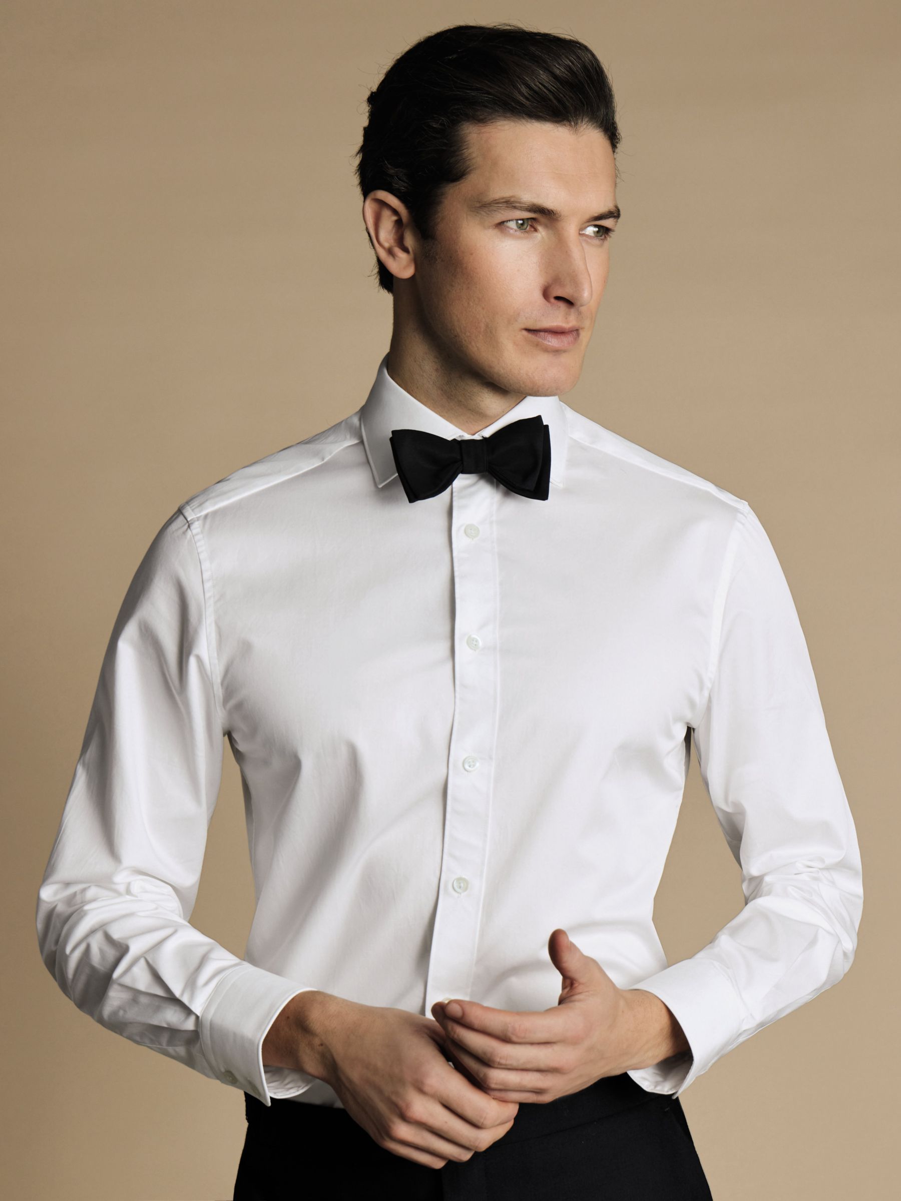 Charles Tyrwhitt Semi-Cutaway Collar Luxury Twill Shirt, White at John ...