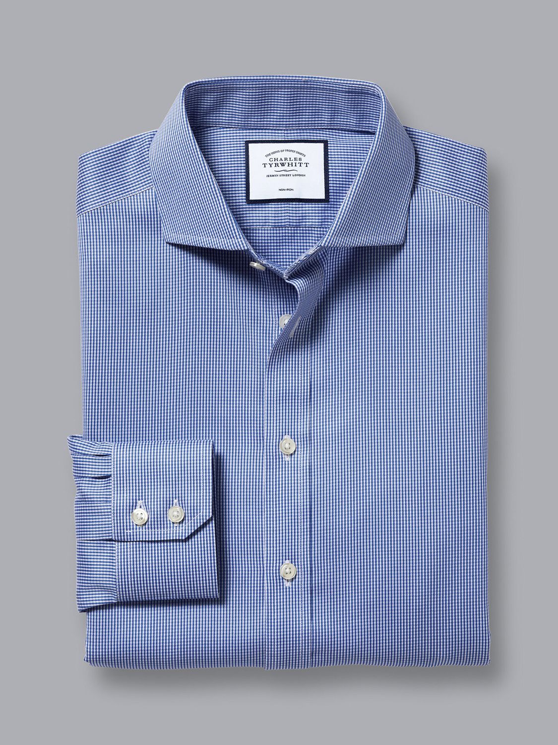 Charles Tyrwhitt Non-Iron Puppytooth Shirt, Royal Blue at John Lewis ...