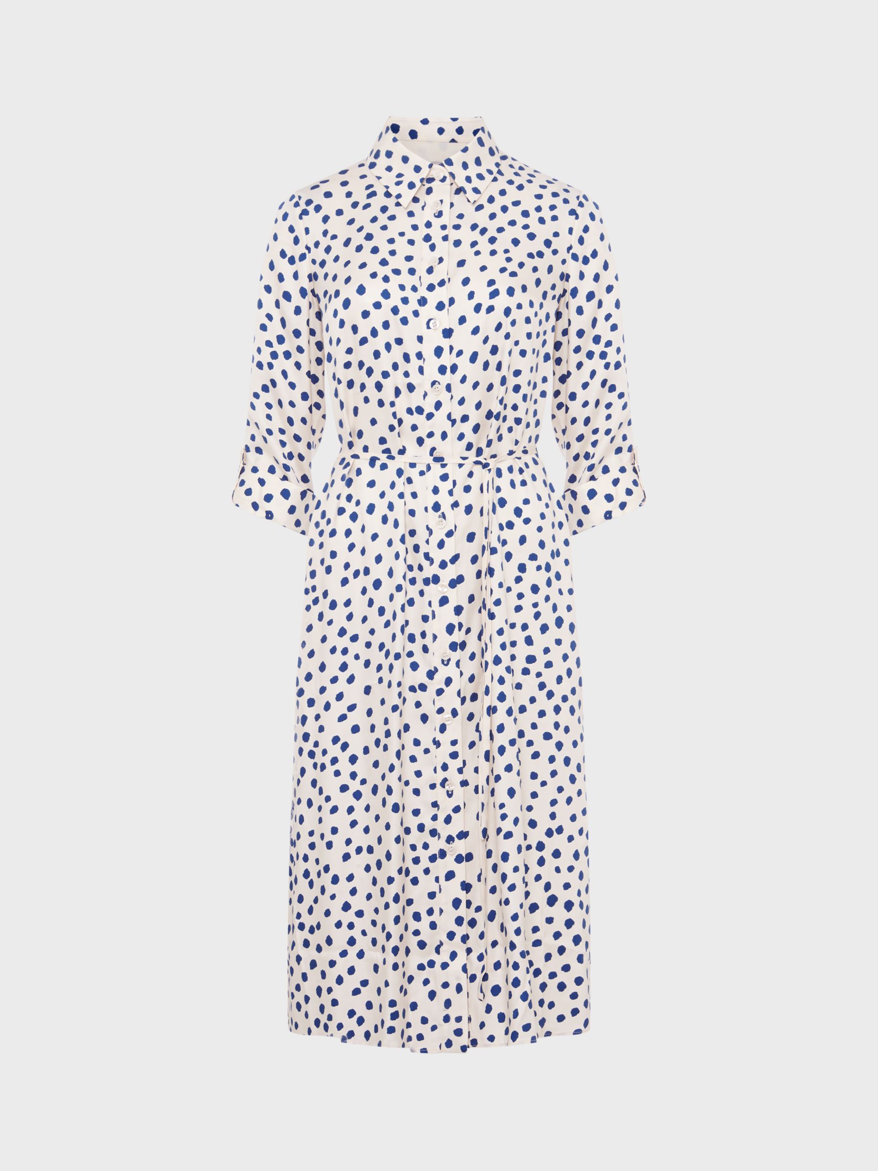 Hobbs Cali Abstract Spot Shirt Dress, Ivory Deep Blue, 12