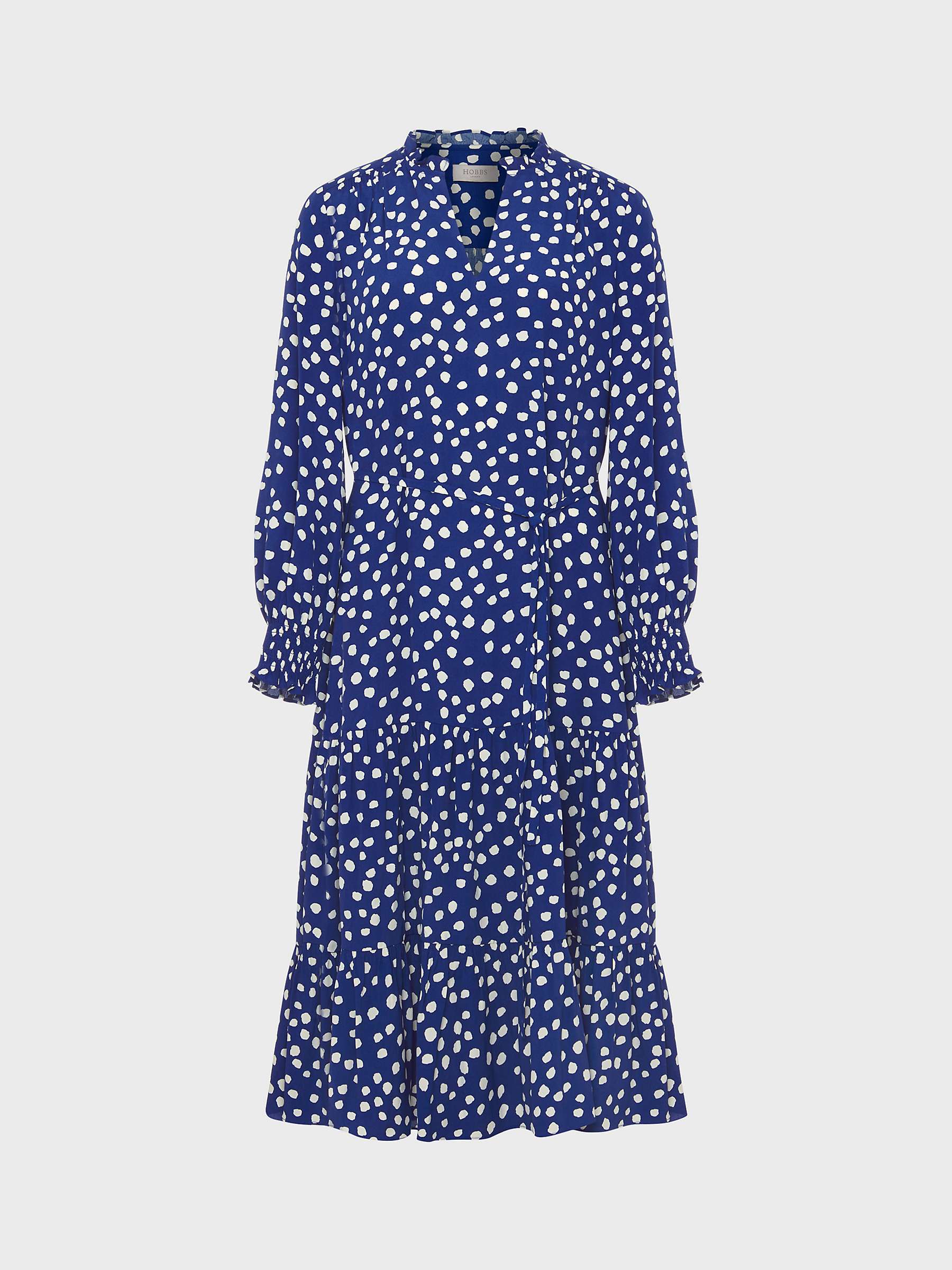 Buy Hobbs Petite Adela Tiered Midi Dress, Deep Blue/Cream Online at johnlewis.com