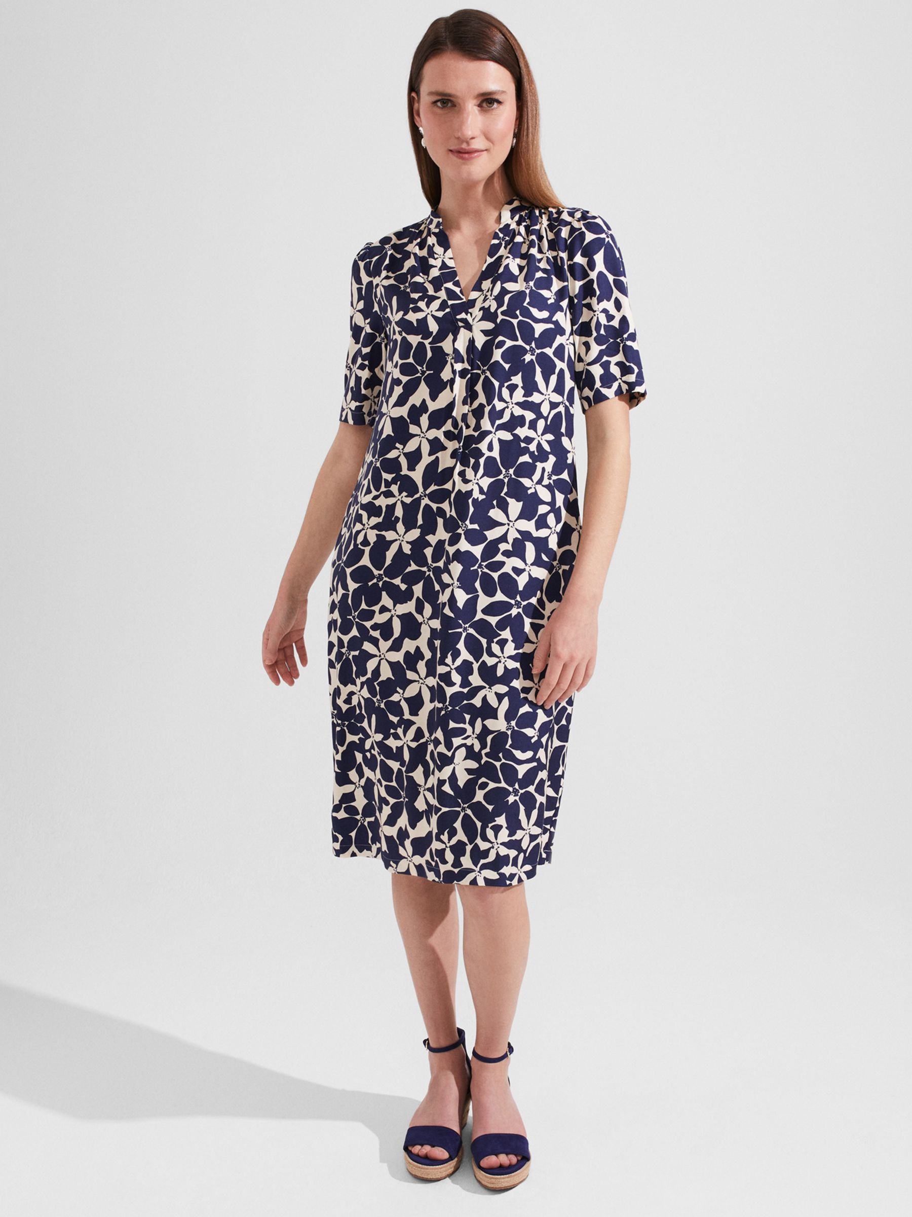 Hobbs Lucille Abstract Print Tunic Dress, Navy/Cream at John Lewis ...