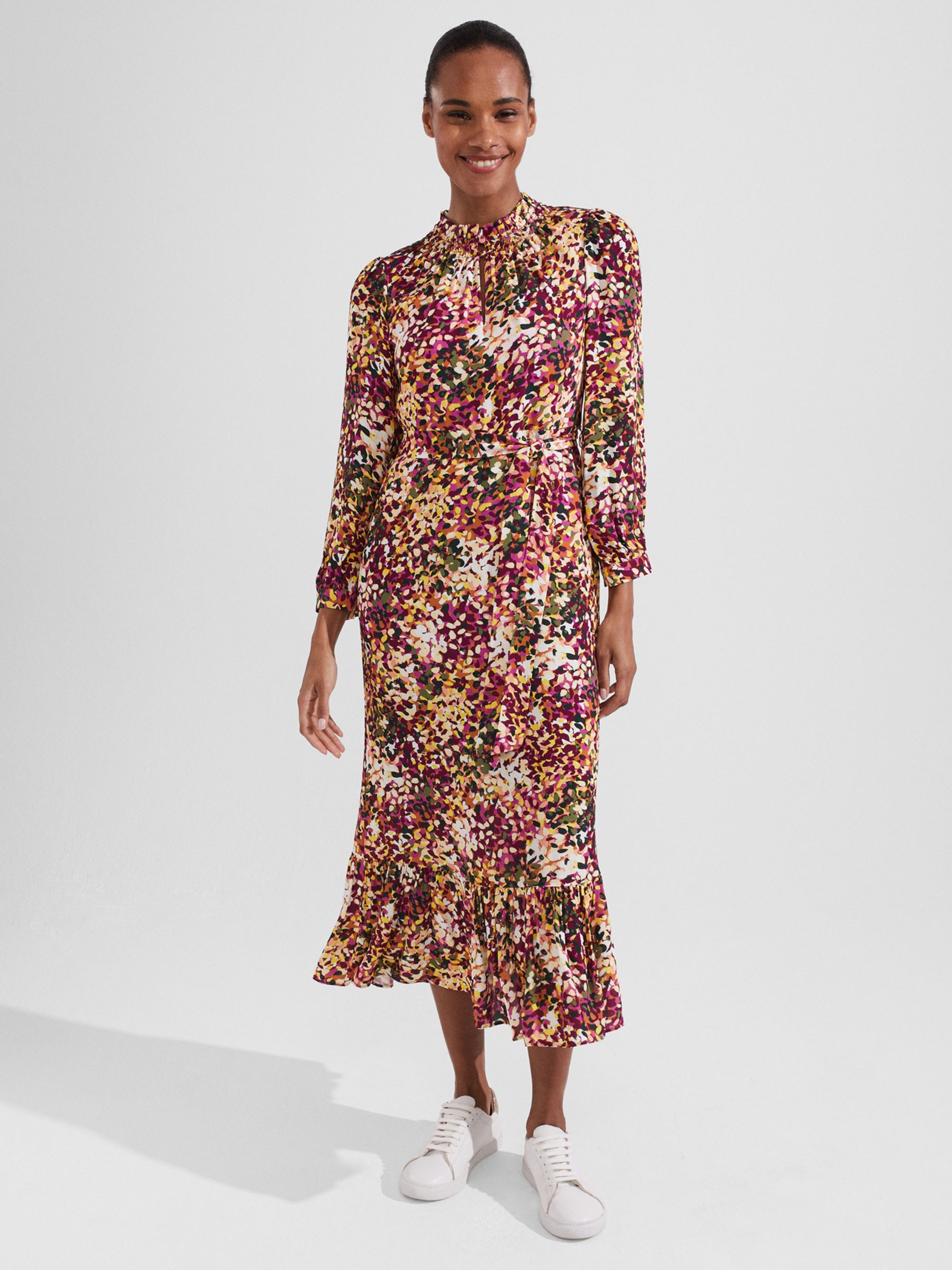 Hobbs Camellia Abstract Print Midi Dress, Multi at John Lewis & Partners