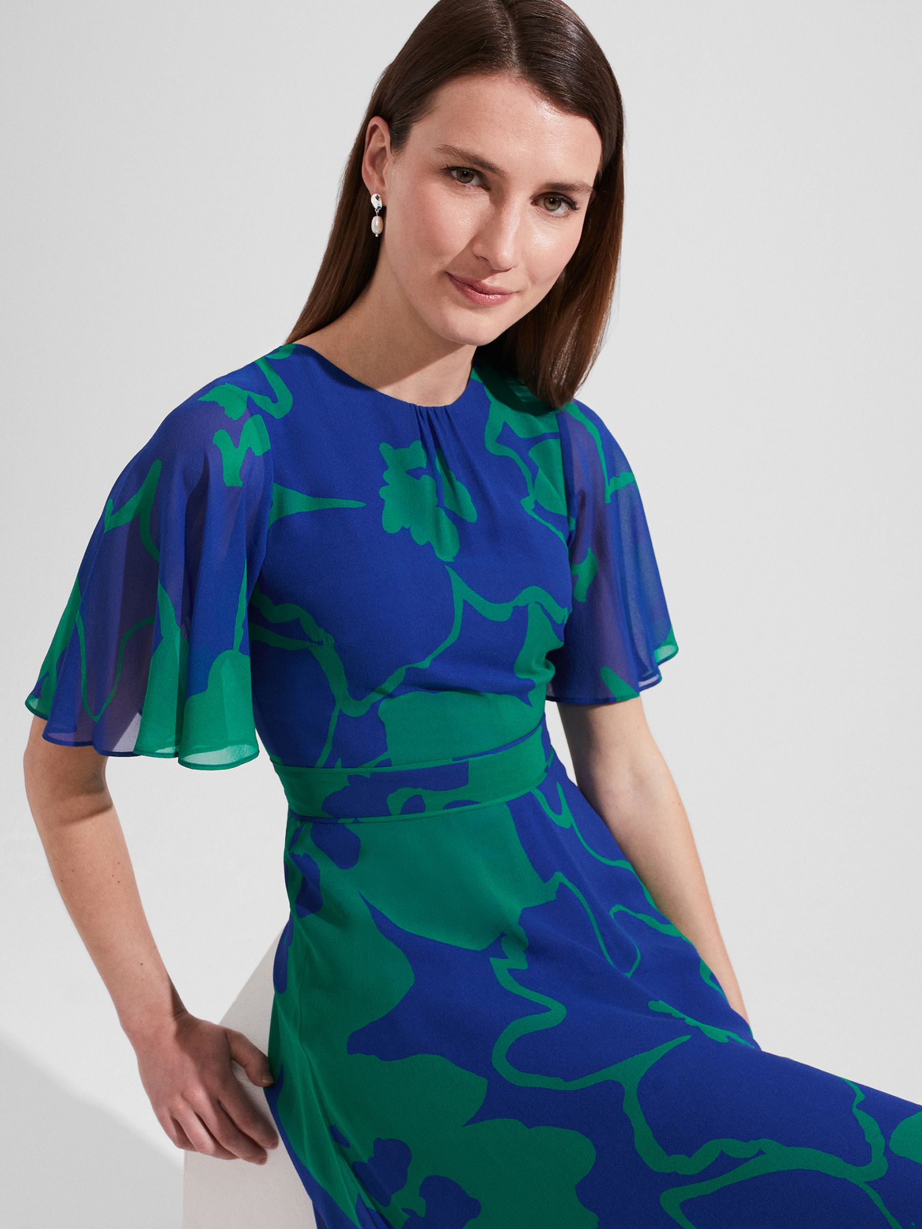 Buy Hobbs Freya Abstract Print Silk Maxi Dress, Blue/Green Online at johnlewis.com