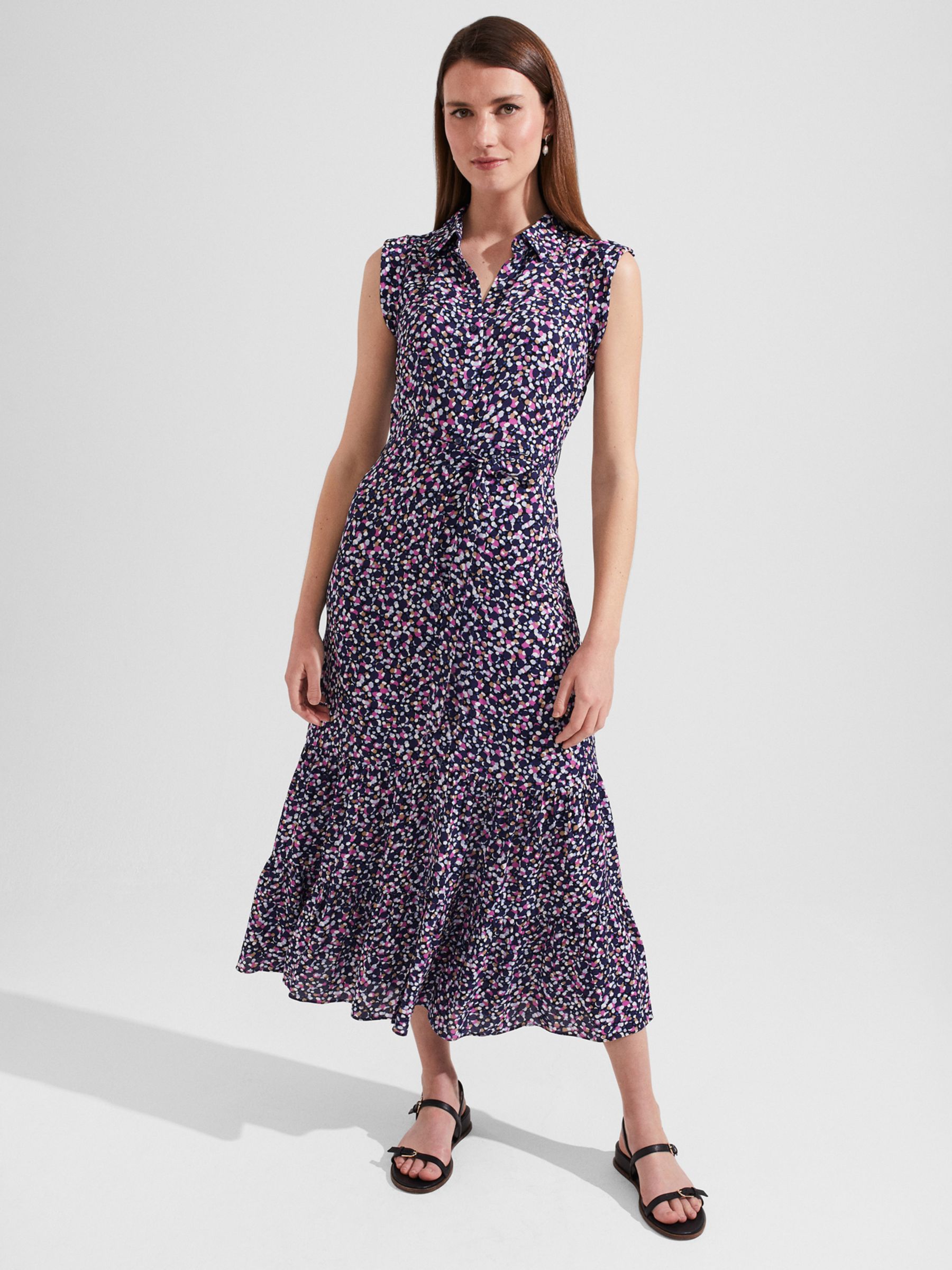 Hobbs Esme Abstract Print Tiered Midi Dress, Navy/Multi at John Lewis ...