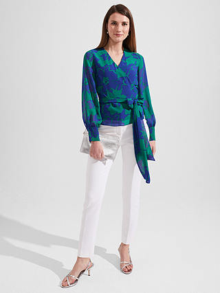 Hobbs Elizabeth Floral Wrap Blouse, Blue/Green