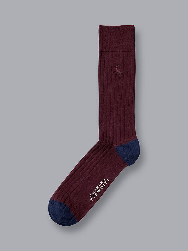 Charles Tyrwhitt Indigo Blue Cotton Rib Socks, Wine Red