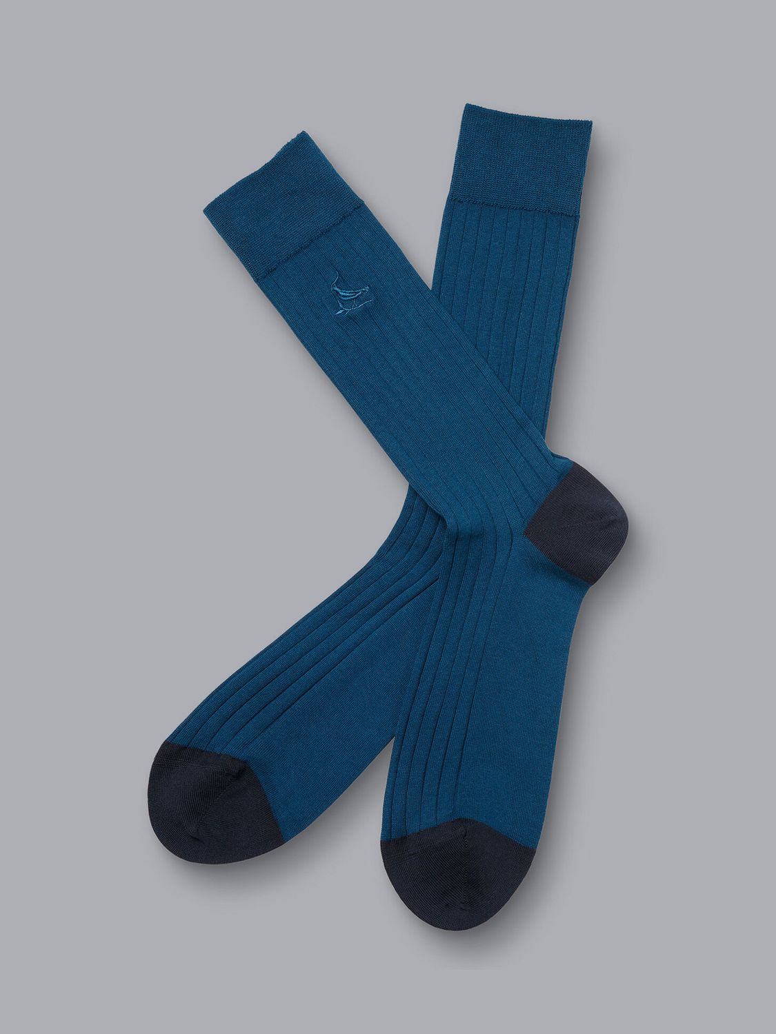 Charles Tyrwhitt Dark Green Cotton Rib Socks, Dark Turquoise Blue, M