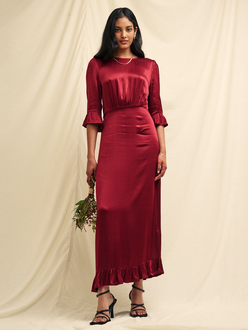 Nobody's Child Fleur Satin Maxi Dress, Burgundy at John Lewis & Partners