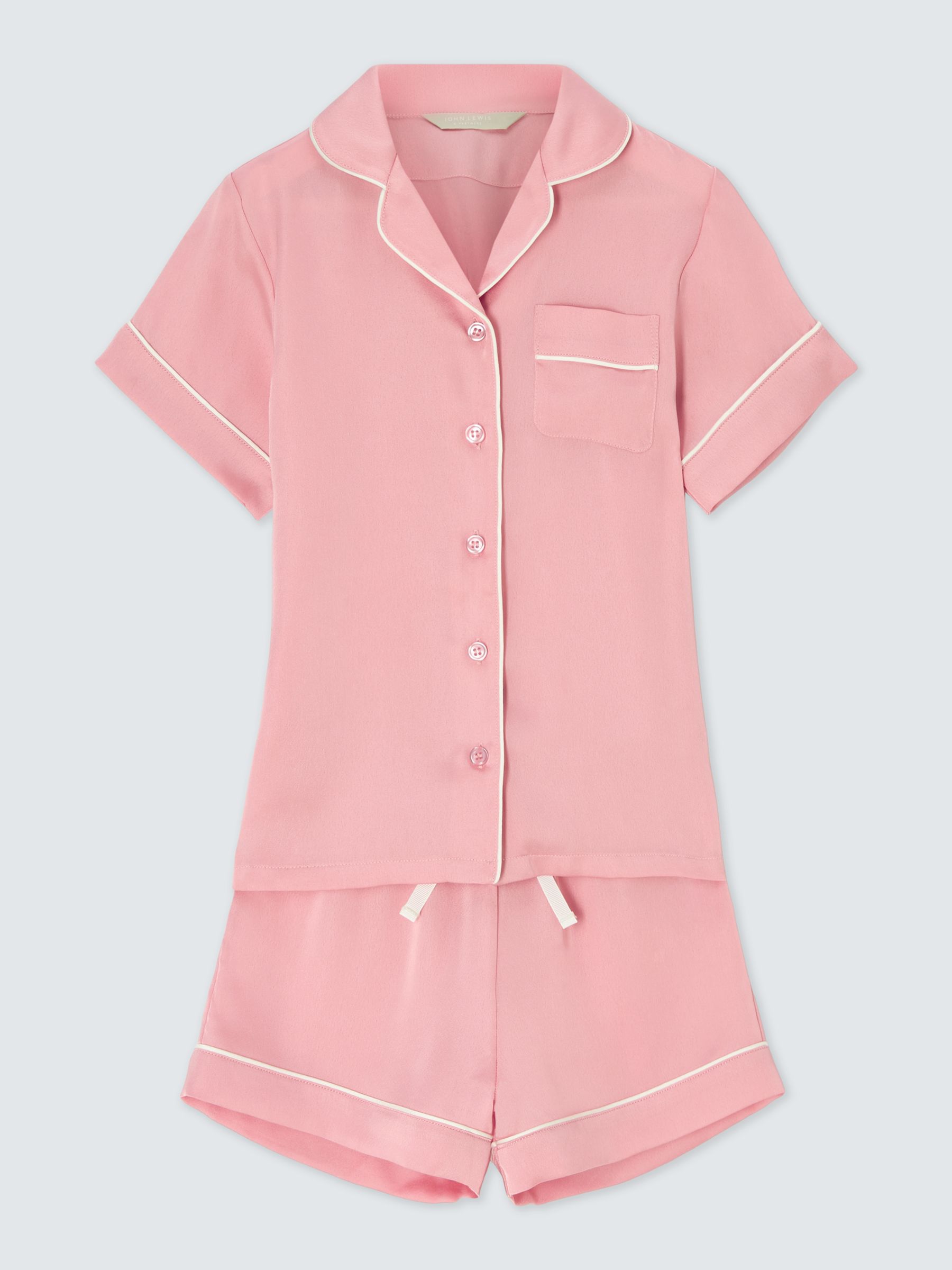 John Lewis Kids' Satin Shortie Pyjamas, Pink, 13 years