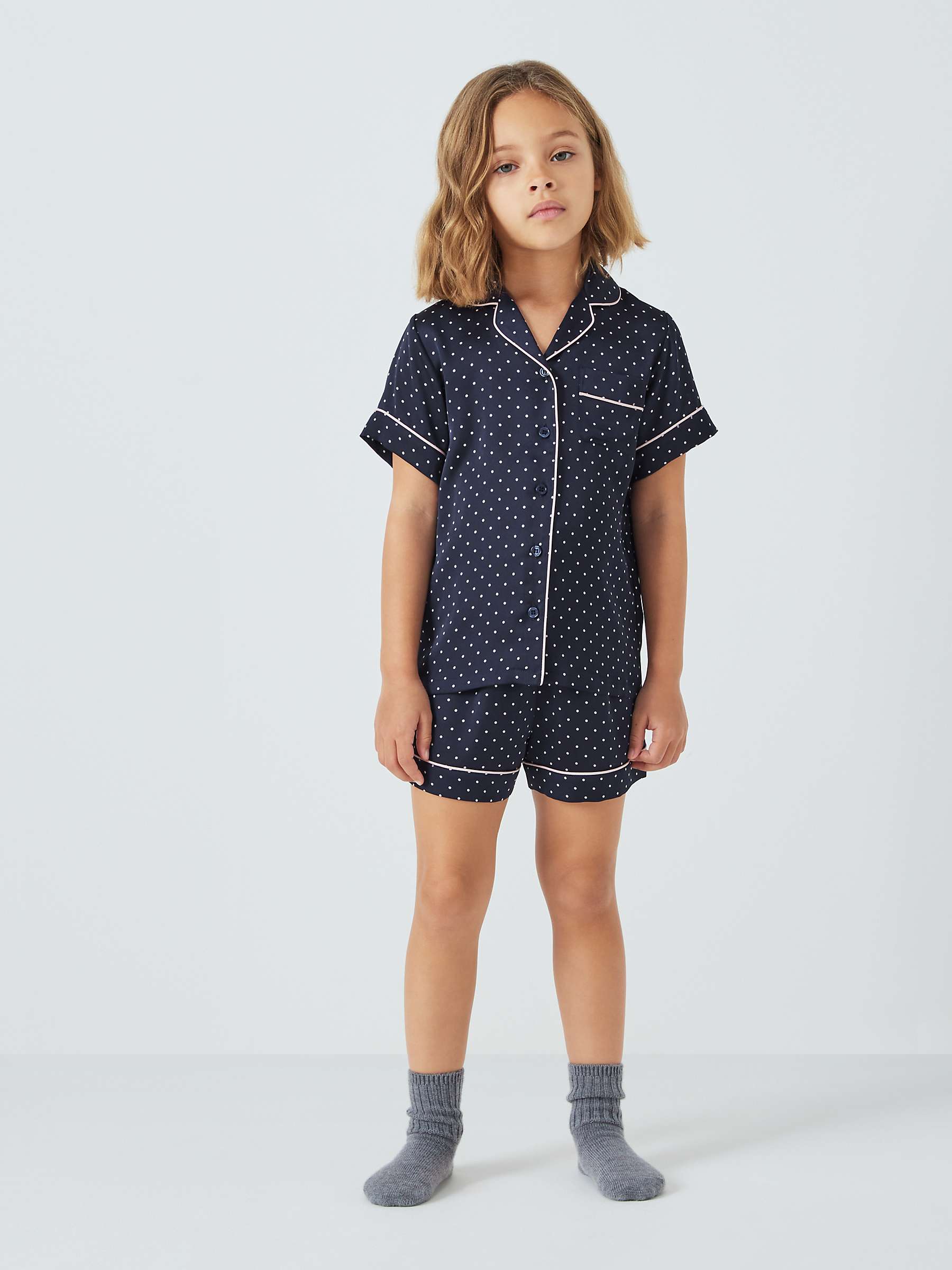 Buy John Lewis Kids' Satin Spot Shortie Pyjamas, Navy Online at johnlewis.com
