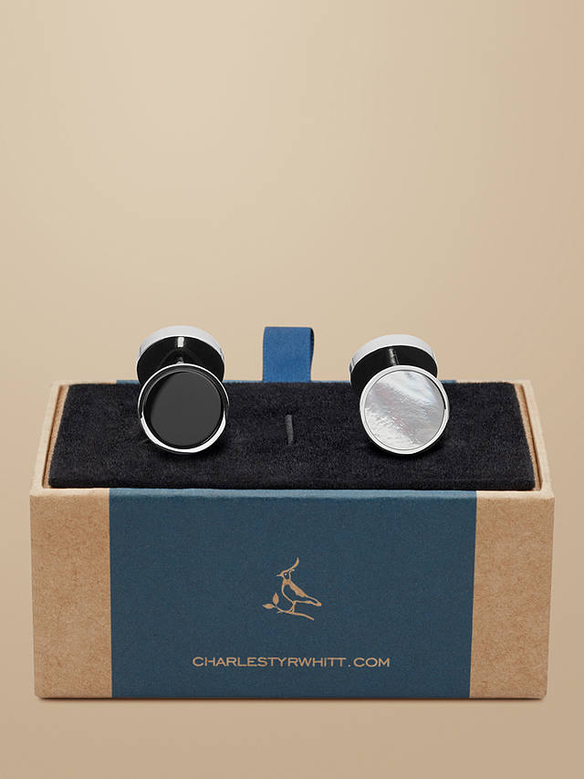 Charles Tyrwhitt Mother of Pearl and Onyx Evening Cufflinks, Silver Grey