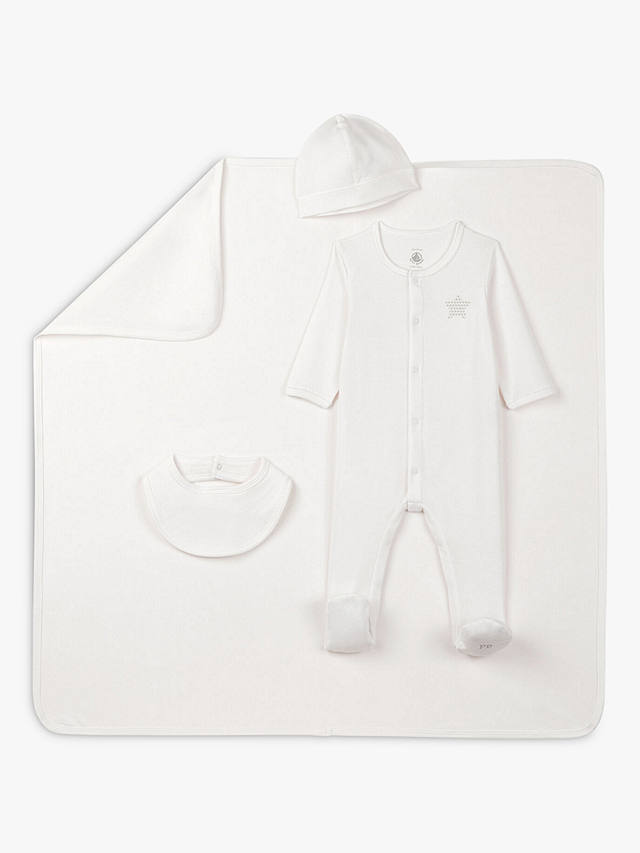 Petit Bateau Baby Sleepsuit, Bonnet, Bib & Blanket Gift Set, White