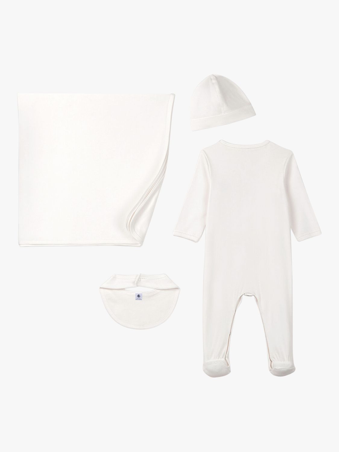Petit Bateau Baby Sleepsuit, Bonnet, Bib & Blanket Gift Set, White, 6 months