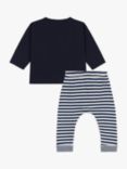 Petit Bateau Baby T-Shirt & Trousers Gift Set, Smoke/Marshmallow
