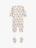 Petit Bateau Baby Colourful Cats Fleece Sleepsuit & Booties Nightwear Gift Set, Marshmallow/Multi