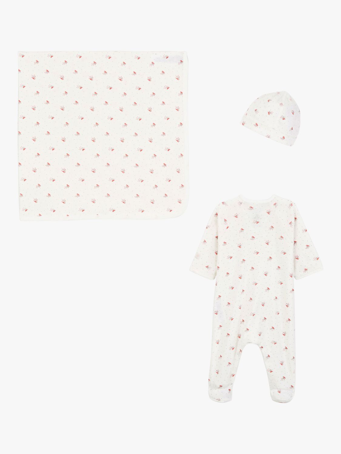 Buy Petit Bateau Baby Bird Print Sleepsuit, Bonnet & Blanket Gift Set, Marshmallow Online at johnlewis.com