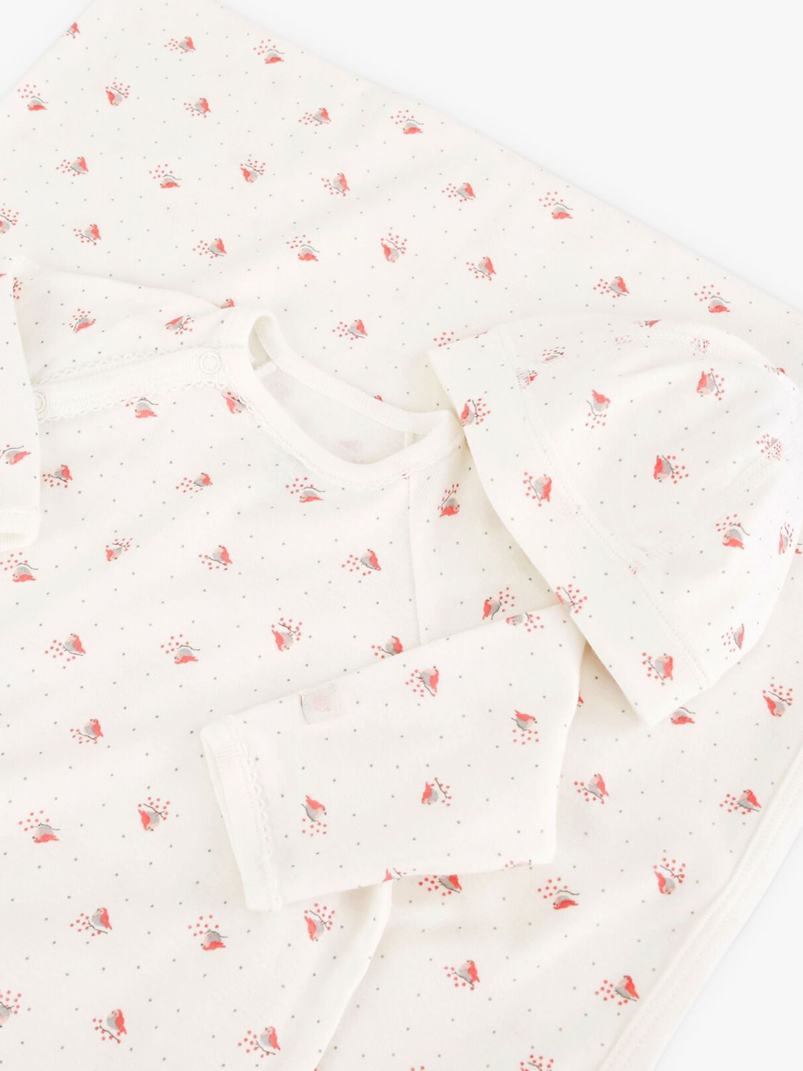 Buy Petit Bateau Baby Bird Print Sleepsuit, Bonnet & Blanket Gift Set, Marshmallow Online at johnlewis.com