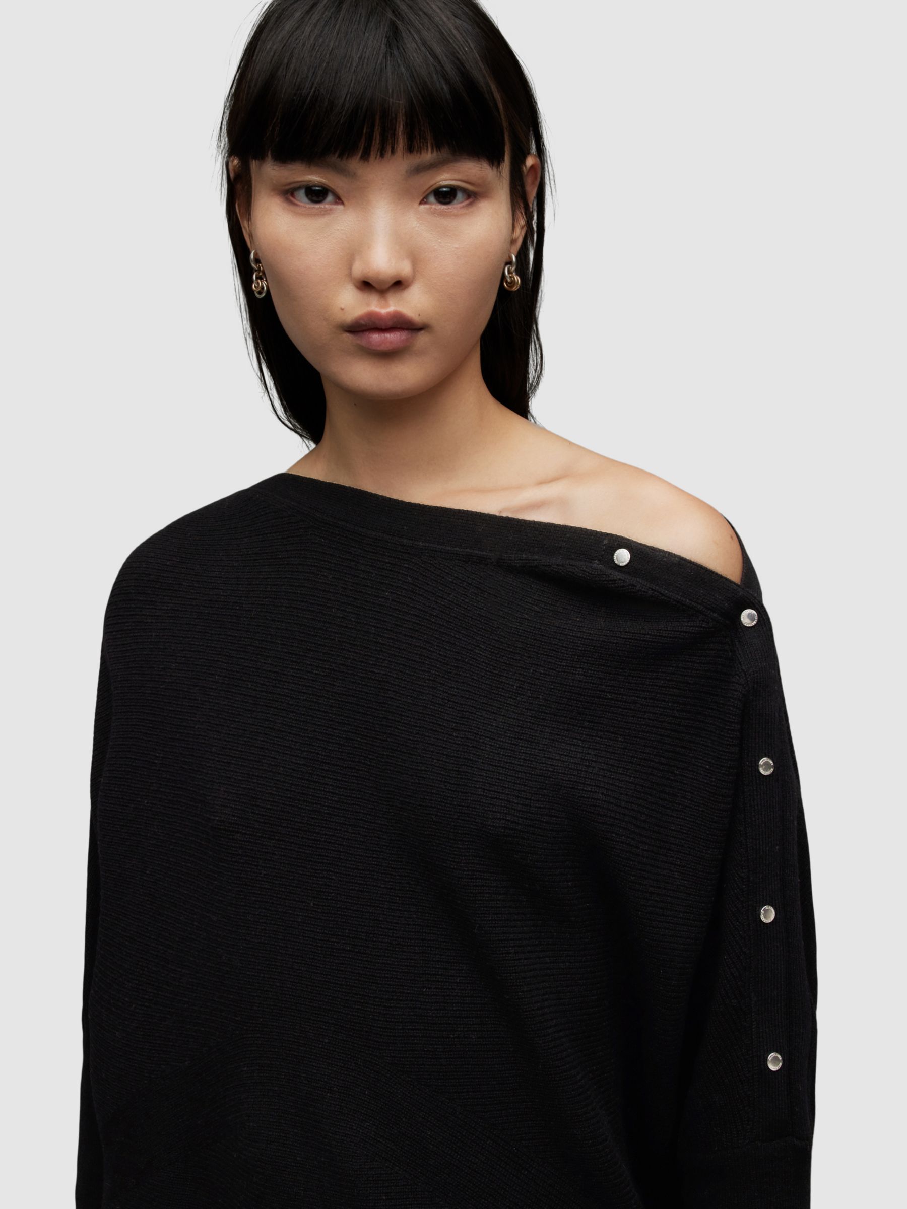 AllSaints Raven Wool Cashmere Blend Rib Knit Jumper, Black at John