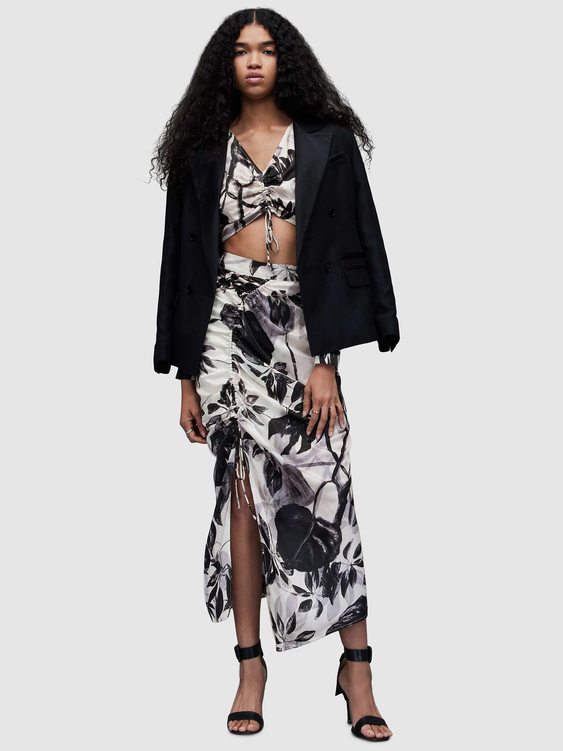 AllSaints Carla Jackie Skirt, White/Black at John Lewis & Partners