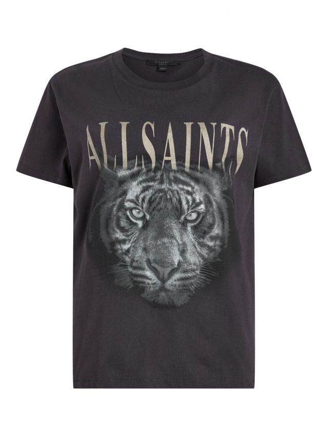 AllSaints Trinity Anna Organic Cotton Graphic T-Shirt, Black, 6