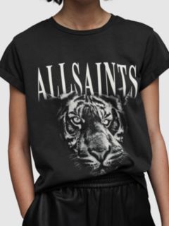 AllSaints Trinity Anna Organic Cotton Graphic T-Shirt, Black, 6