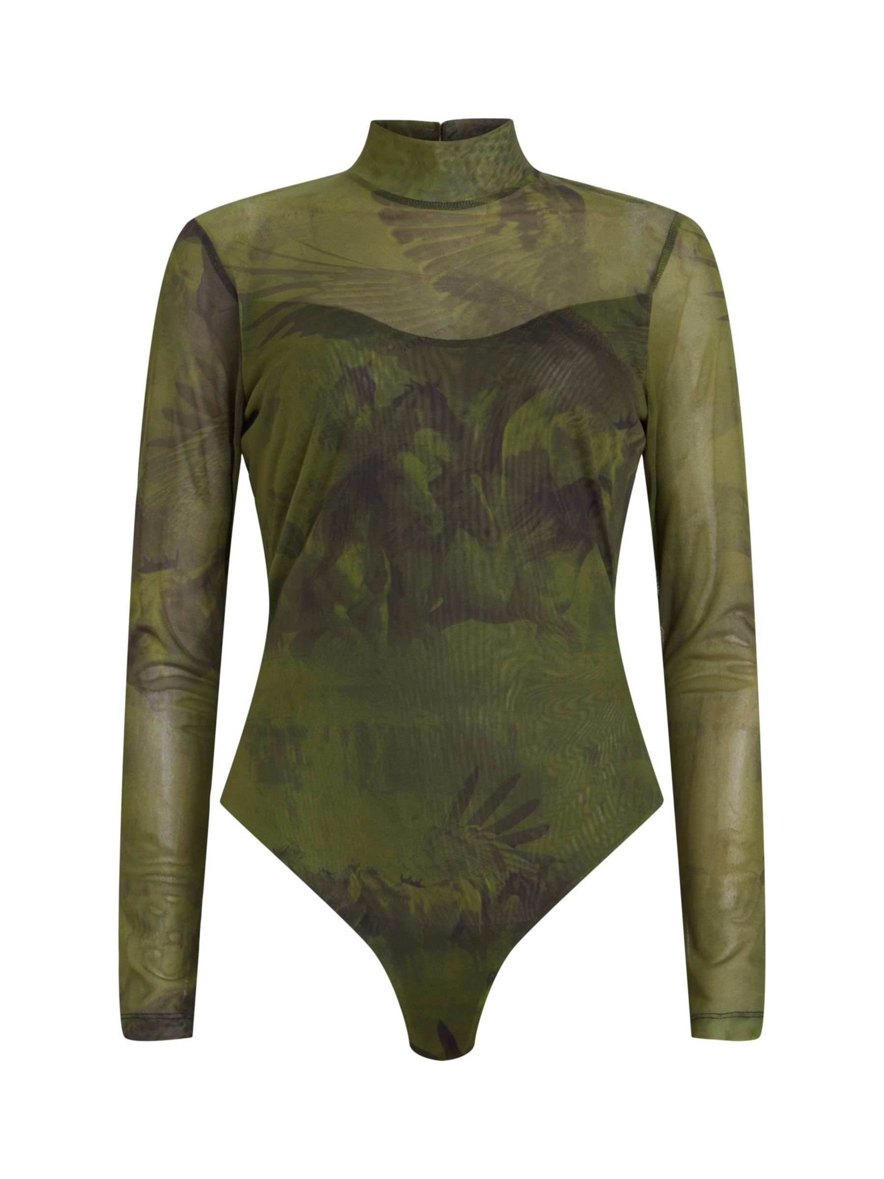 AllSaints Elia Colca Bodysuit, Olive Green, 6