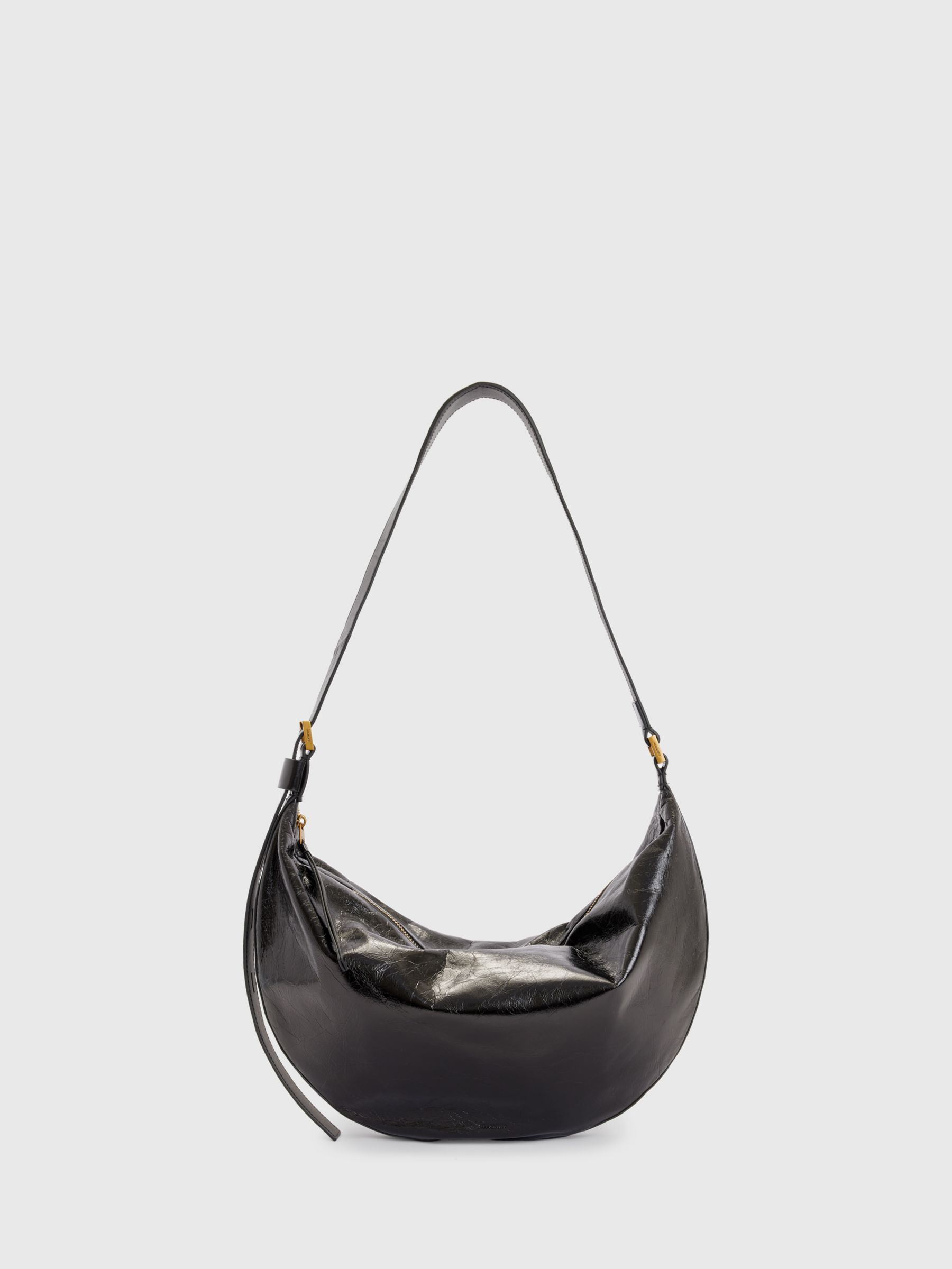 AllSaints Half Moon Shoulder Bag, Black at John Lewis & Partners