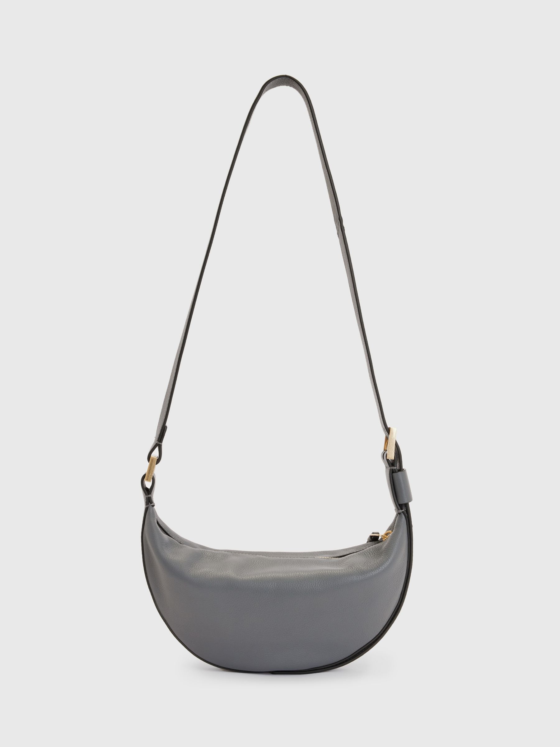 AllSaints Half Moon Leather Cross Body Bag, Slate Grey at John Lewis ...