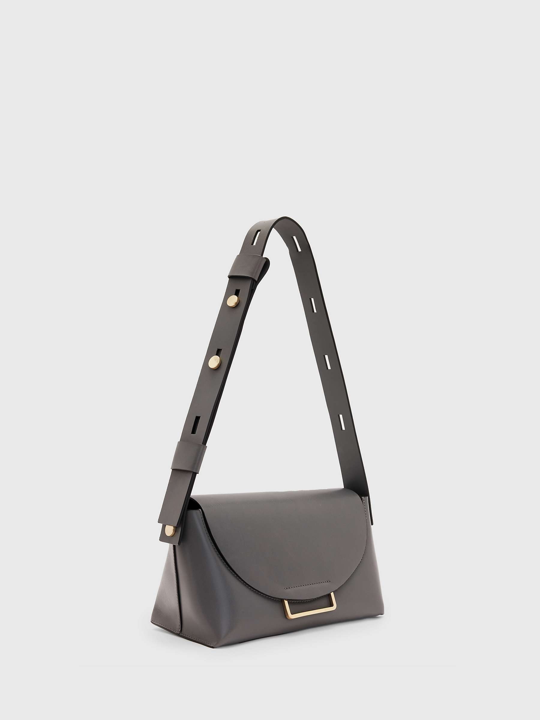 AllSaints Celeste Leather Shoulder Bag, Slate Grey at John Lewis & Partners