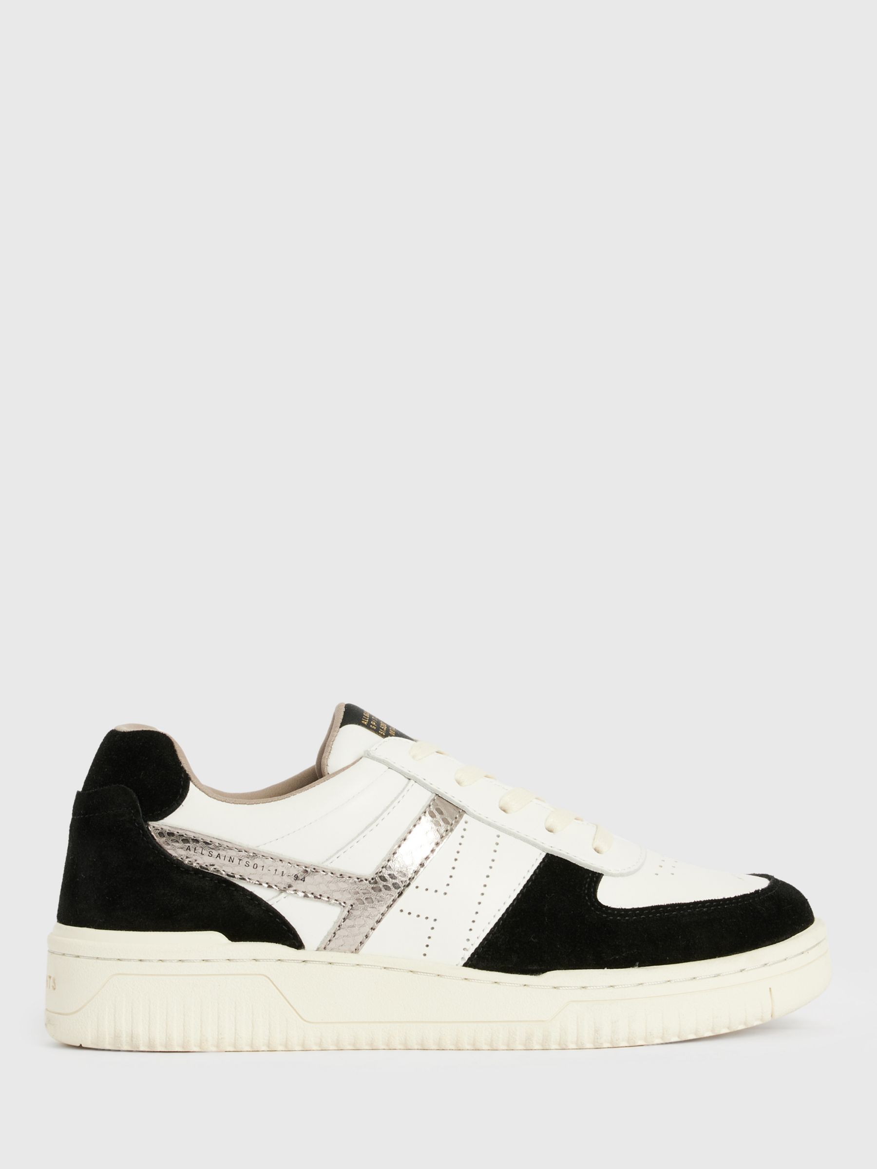 AllSaints Vix Low Top Leather and Suede Trainers, White/Black/Gunmetal ...