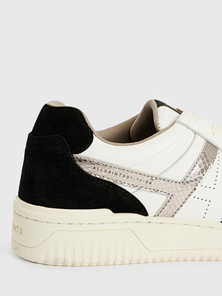 AllSaints Vix Low Top Leather and Suede Trainers, White/Black/Gunmetal