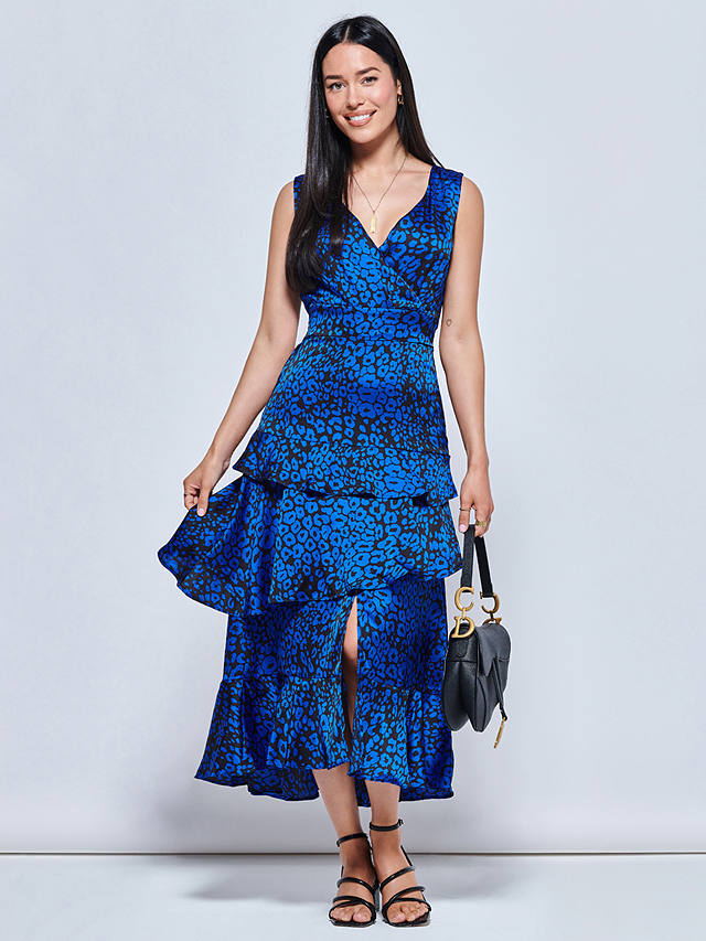 Jolie Moi Della Animal Print Ruffle Dress, Blue