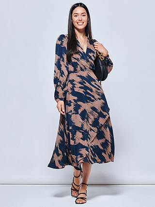 Jolie Moi Abstract Print Wrap Midi Dress, Multi