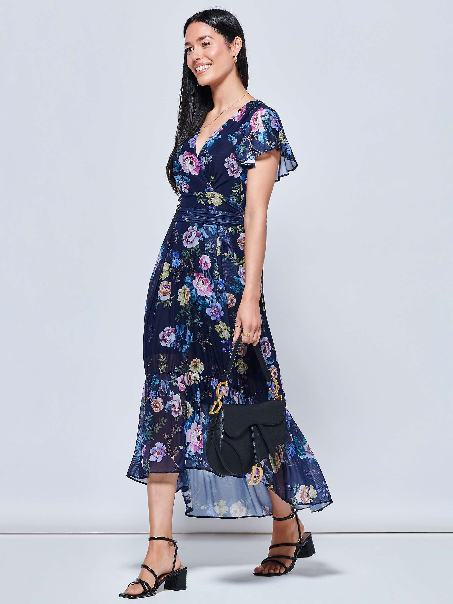 Buy Jolie Moi Carleigh Floral Ruffle Hem Dress, Navy Online at johnlewis.com