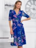 Jolie Moi Elodea Mesh Ruched Sleeve Wrap Dress, Royal Multi