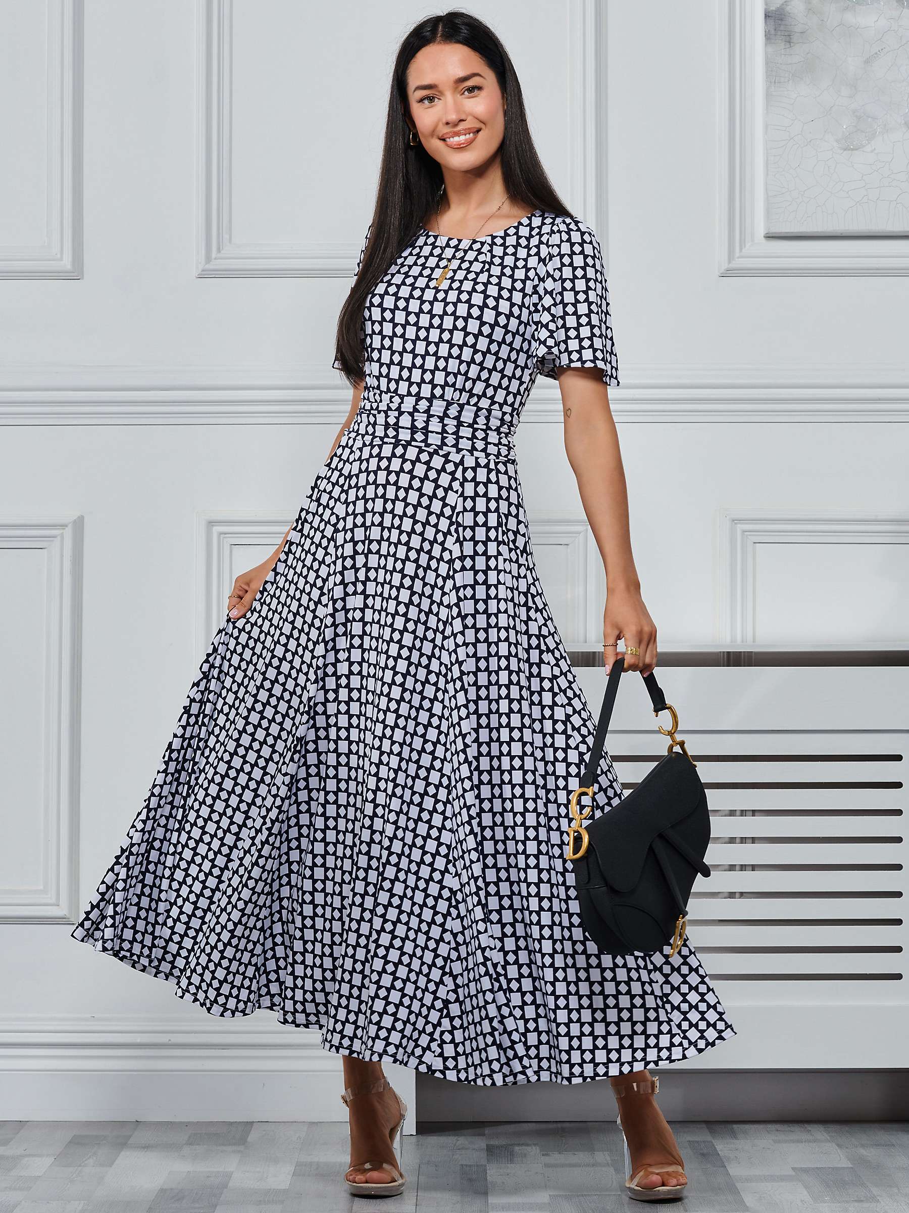 Buy Jolie Moi Geometric Angel Sleeve Maxi Dress, Navy Online at johnlewis.com